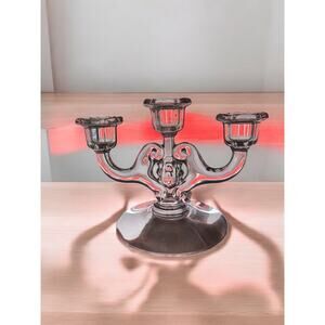 Cambridge Clear Optic 3 light Candlesticks Pressed Glass Holder